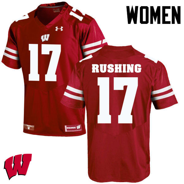 Women Wisconsin Badgers #17 George Rushing College Football Jerseys-Red - Click Image to Close